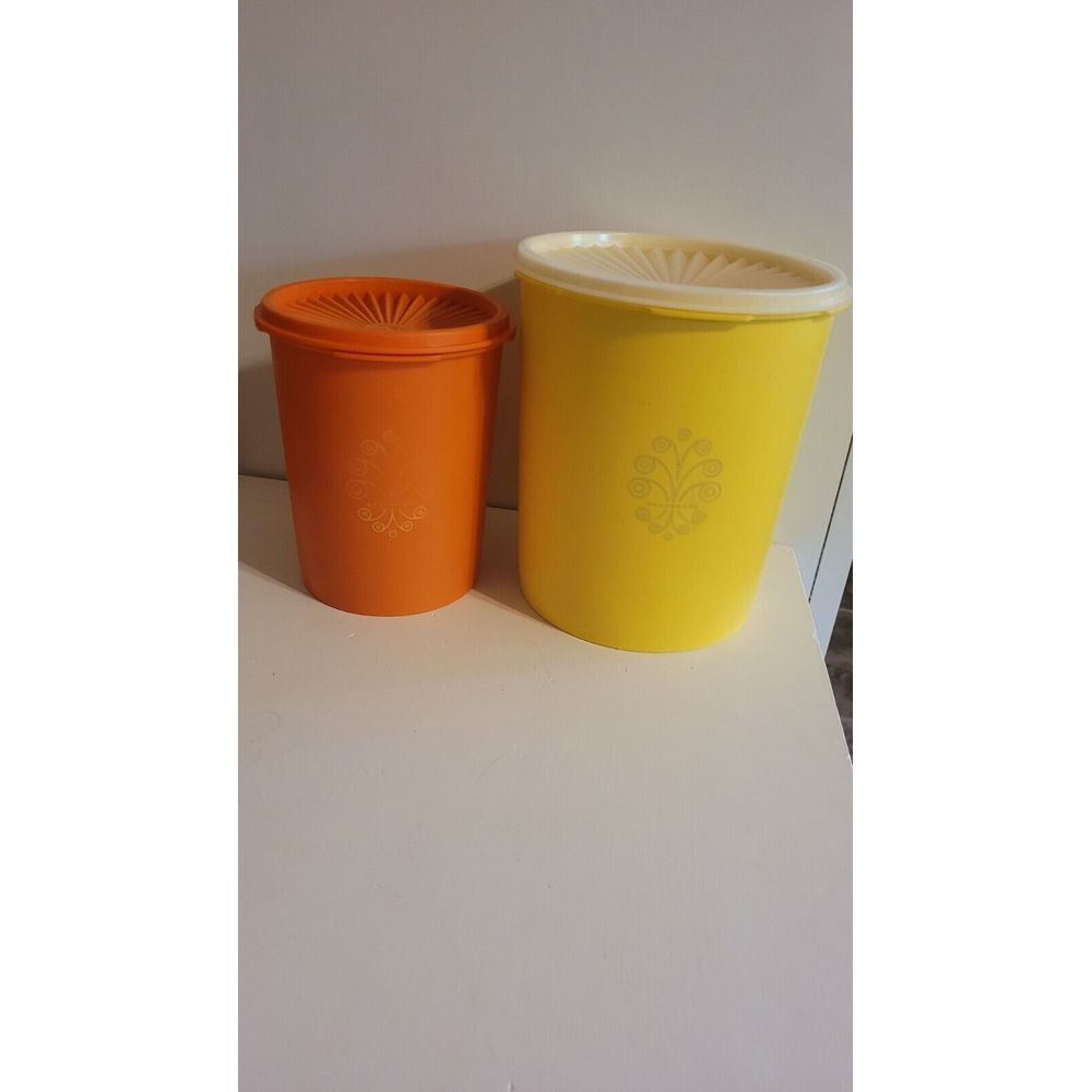 Vintage Tupperware Yellow And Orange Canister Midcentury Modern‎ USA